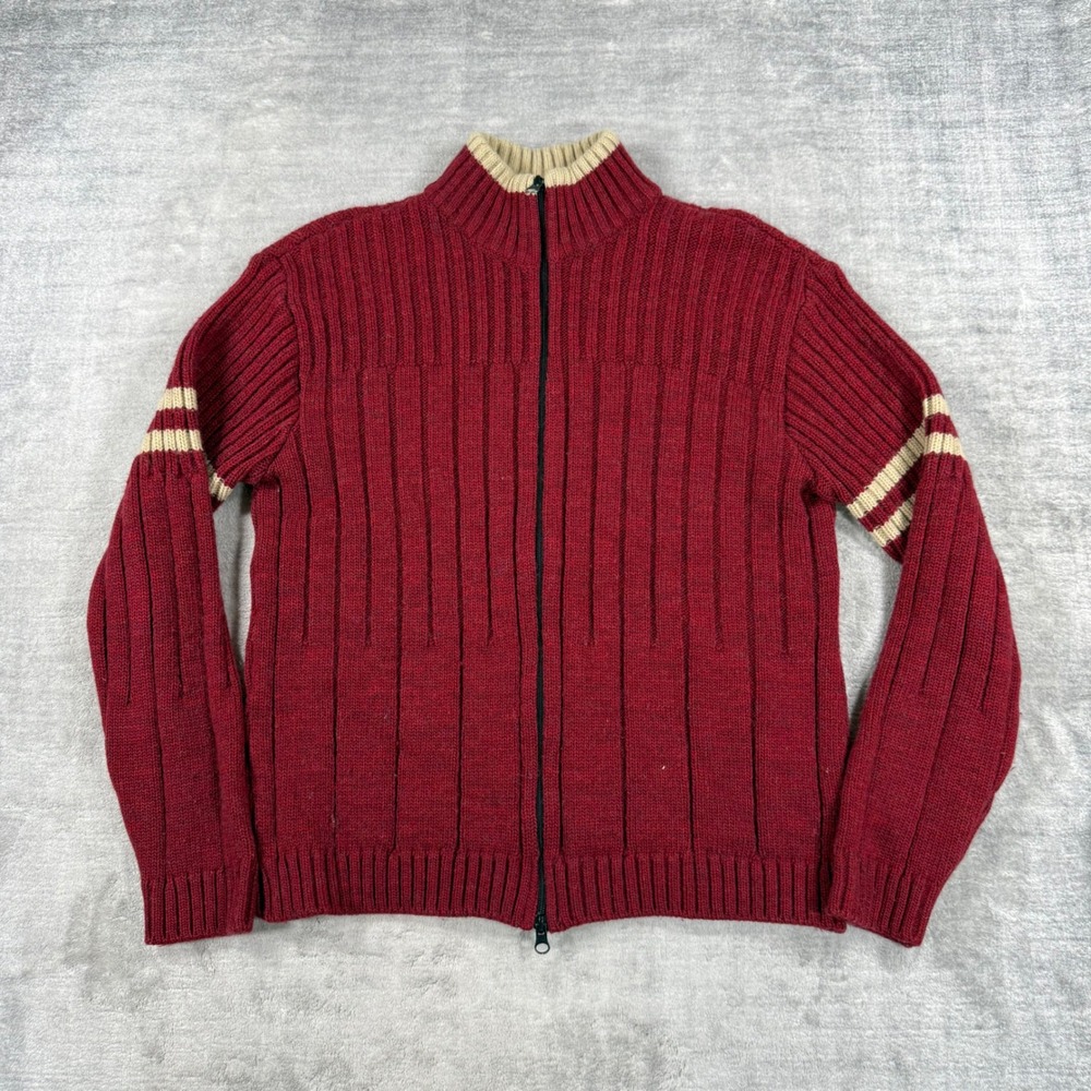 Files Sweater Mens Medium Burgundy Wool Vintage Y2k Preppy Ribbed Made in Italy